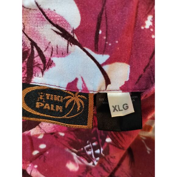 3770) Tiki Palm Red White Sleeveless Tropical Summer Midi Dress Size XL - Picture 6 of 8